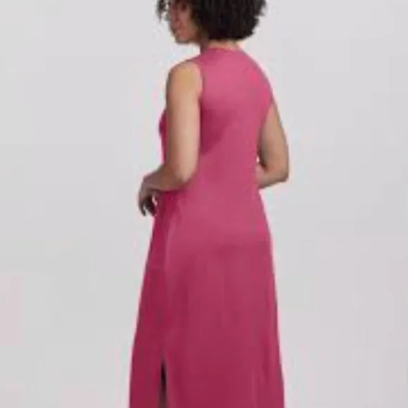 WoolX Cassie Dress Midi Length With Pockets "Viva Magenta" Pink - Picture 3 of 11